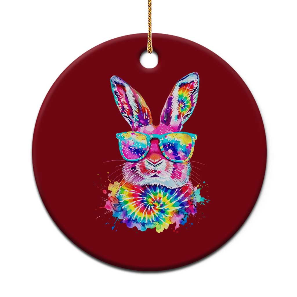 Colorful Tie Dye Bunny with Sunglasses Ceramic Ornament Cool Easter Rabbit Retro Hippie Vibe Graphic Gift