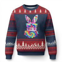 Colorful Tie Dye Bunny with Sunglasses Ugly Christmas Sweater Cool Easter Rabbit Retro Hippie Vibe Graphic Gift