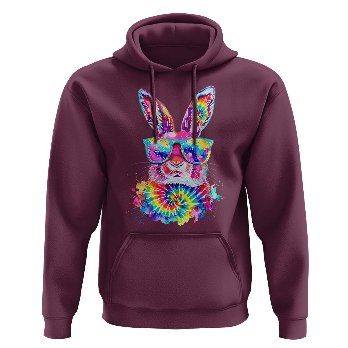 Colorful Tie Dye Bunny with Sunglasses Hoodie Cool Easter Rabbit Retro Hippie Vibe Graphic Gift