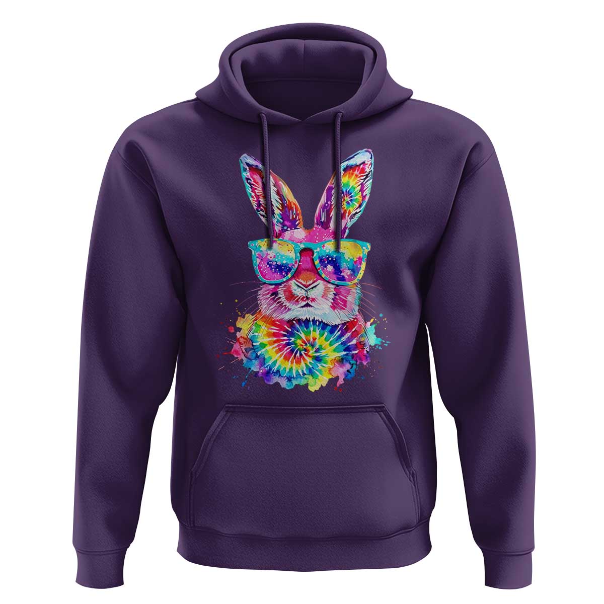 Colorful Tie Dye Bunny with Sunglasses Hoodie Cool Easter Rabbit Retro Hippie Vibe Graphic Gift