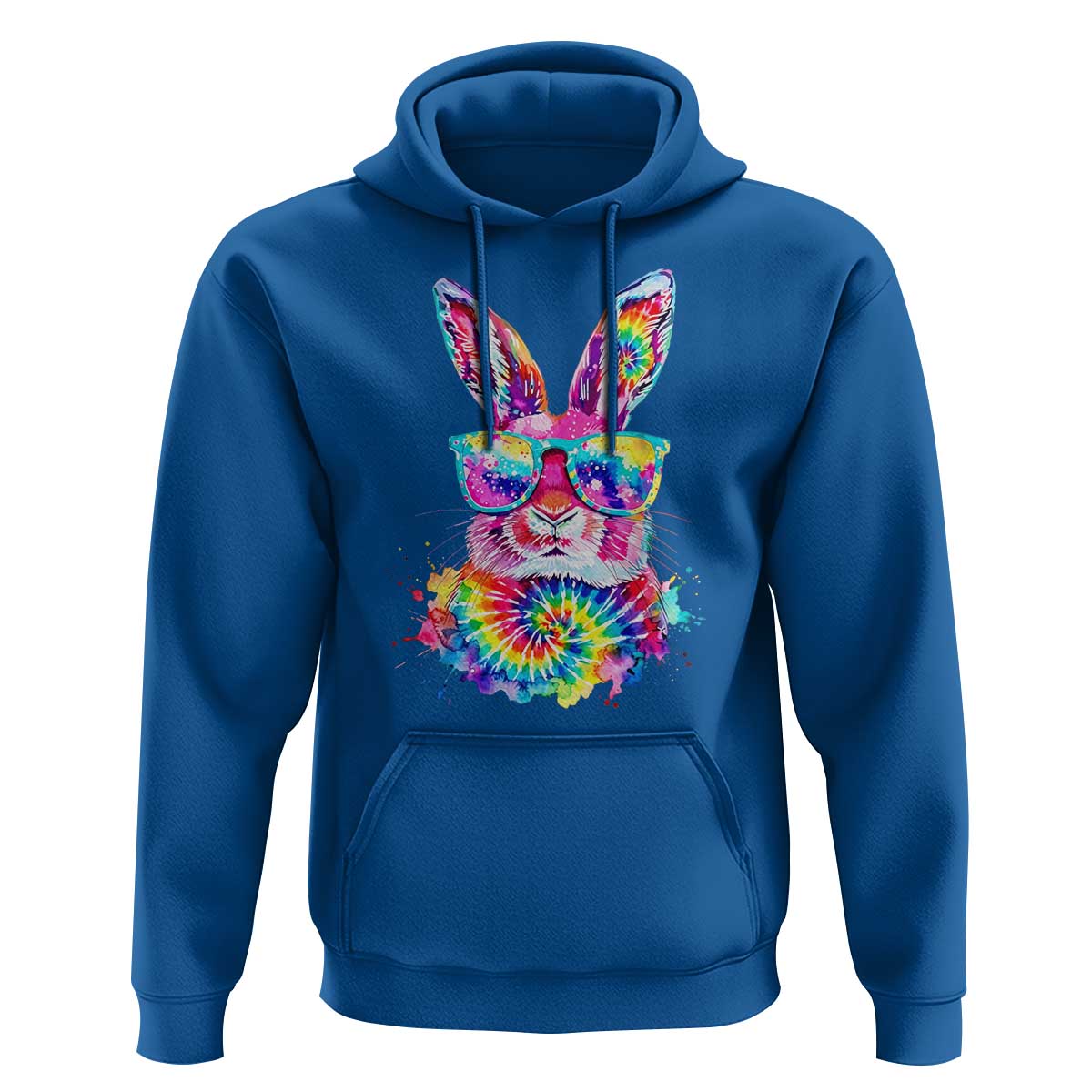 Colorful Tie Dye Bunny with Sunglasses Hoodie Cool Easter Rabbit Retro Hippie Vibe Graphic Gift