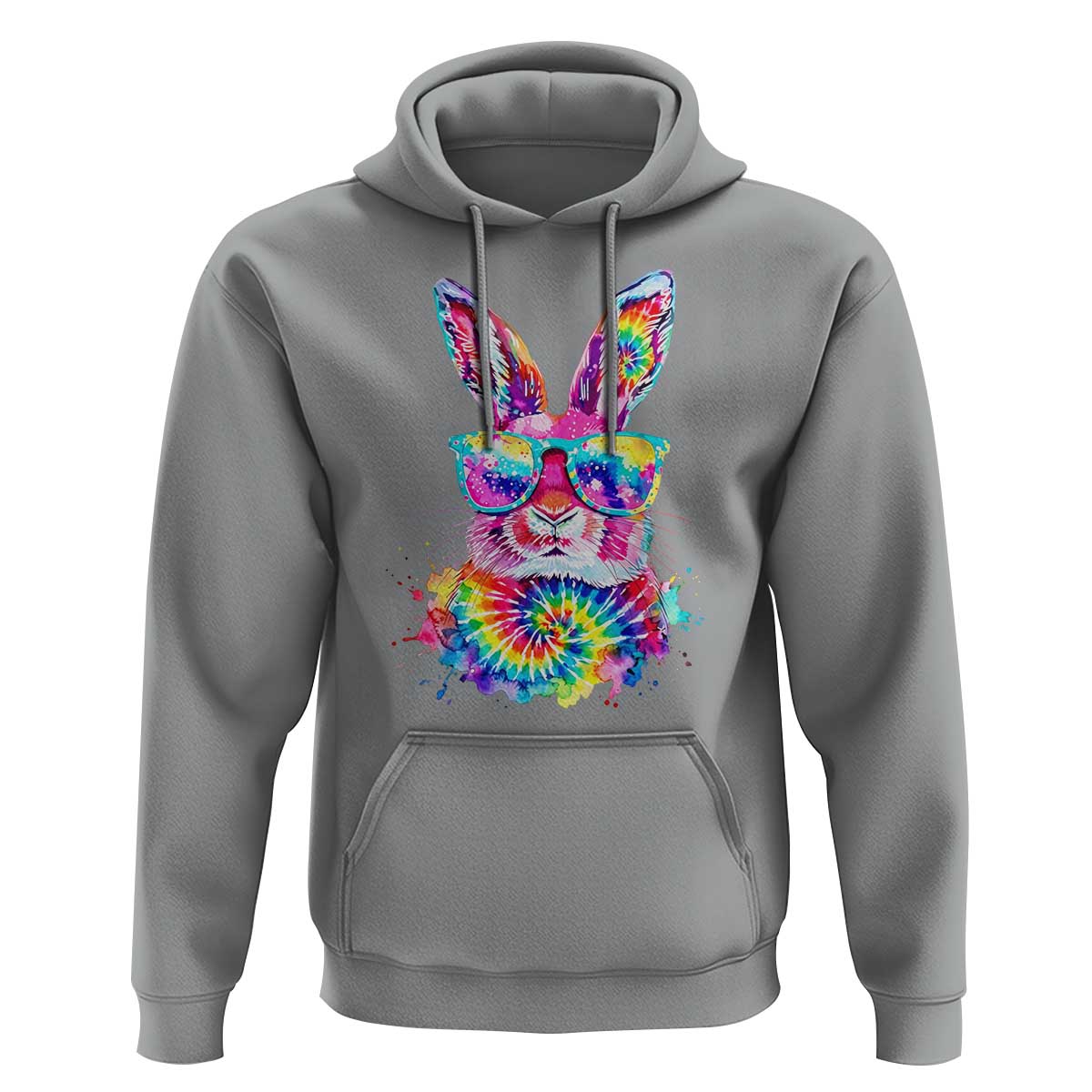 Colorful Tie Dye Bunny with Sunglasses Hoodie Cool Easter Rabbit Retro Hippie Vibe Graphic Gift