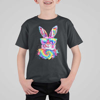 Colorful Tie Dye Bunny with Sunglasses T Shirt For Kid Cool Easter Rabbit Retro Hippie Vibe Graphic Gift