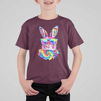 Colorful Tie Dye Bunny with Sunglasses T Shirt For Kid Cool Easter Rabbit Retro Hippie Vibe Graphic Gift