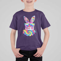 Colorful Tie Dye Bunny with Sunglasses T Shirt For Kid Cool Easter Rabbit Retro Hippie Vibe Graphic Gift