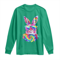 Colorful Tie Dye Bunny with Sunglasses Long Sleeve Shirt Cool Easter Rabbit Retro Hippie Vibe Graphic Gift