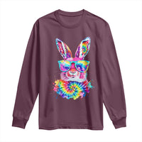 Colorful Tie Dye Bunny with Sunglasses Long Sleeve Shirt Cool Easter Rabbit Retro Hippie Vibe Graphic Gift