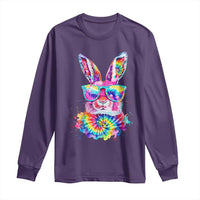 Colorful Tie Dye Bunny with Sunglasses Long Sleeve Shirt Cool Easter Rabbit Retro Hippie Vibe Graphic Gift