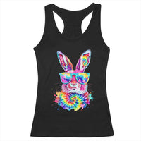 Colorful Tie Dye Bunny with Sunglasses Racerback Tank Top Cool Easter Rabbit Retro Hippie Vibe Graphic Gift