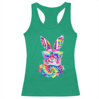 Colorful Tie Dye Bunny with Sunglasses Racerback Tank Top Cool Easter Rabbit Retro Hippie Vibe Graphic Gift
