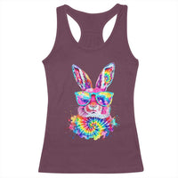 Colorful Tie Dye Bunny with Sunglasses Racerback Tank Top Cool Easter Rabbit Retro Hippie Vibe Graphic Gift