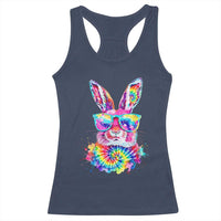 Colorful Tie Dye Bunny with Sunglasses Racerback Tank Top Cool Easter Rabbit Retro Hippie Vibe Graphic Gift