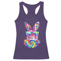 Colorful Tie Dye Bunny with Sunglasses Racerback Tank Top Cool Easter Rabbit Retro Hippie Vibe Graphic Gift