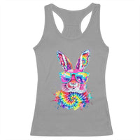 Colorful Tie Dye Bunny with Sunglasses Racerback Tank Top Cool Easter Rabbit Retro Hippie Vibe Graphic Gift