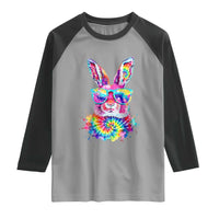 Colorful Tie Dye Bunny with Sunglasses Raglan Shirt Cool Easter Rabbit Retro Hippie Vibe Graphic Gift