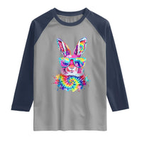 Colorful Tie Dye Bunny with Sunglasses Raglan Shirt Cool Easter Rabbit Retro Hippie Vibe Graphic Gift