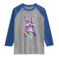 Colorful Tie Dye Bunny with Sunglasses Raglan Shirt Cool Easter Rabbit Retro Hippie Vibe Graphic Gift