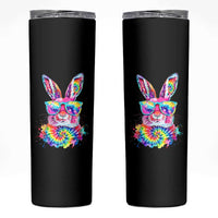 Colorful Tie Dye Bunny with Sunglasses Skinny Tumbler Cool Easter Rabbit Retro Hippie Vibe Graphic Gift