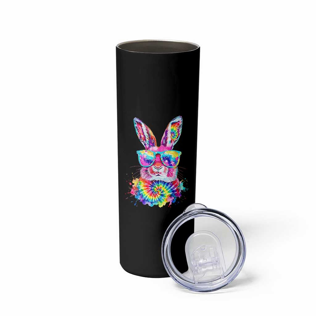 Colorful Tie Dye Bunny with Sunglasses Skinny Tumbler Cool Easter Rabbit Retro Hippie Vibe Graphic Gift