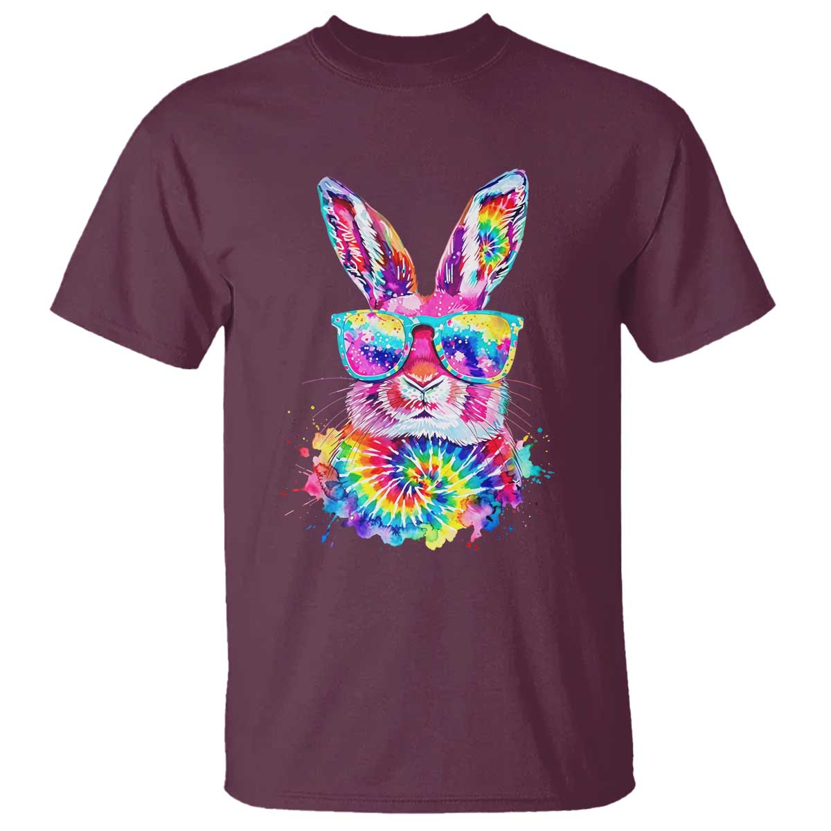 Colorful Tie Dye Bunny with Sunglasses T Shirt Cool Easter Rabbit Retro Hippie Vibe Graphic Gift