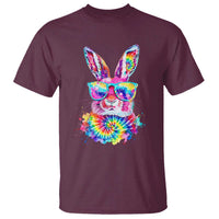 Colorful Tie Dye Bunny with Sunglasses T Shirt Cool Easter Rabbit Retro Hippie Vibe Graphic Gift