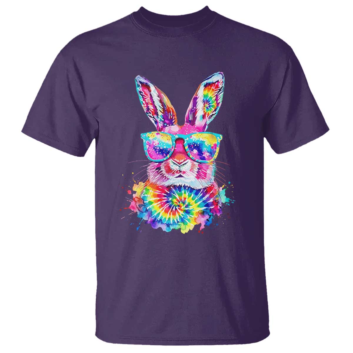 Colorful Tie Dye Bunny with Sunglasses T Shirt Cool Easter Rabbit Retro Hippie Vibe Graphic Gift