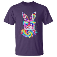 Colorful Tie Dye Bunny with Sunglasses T Shirt Cool Easter Rabbit Retro Hippie Vibe Graphic Gift