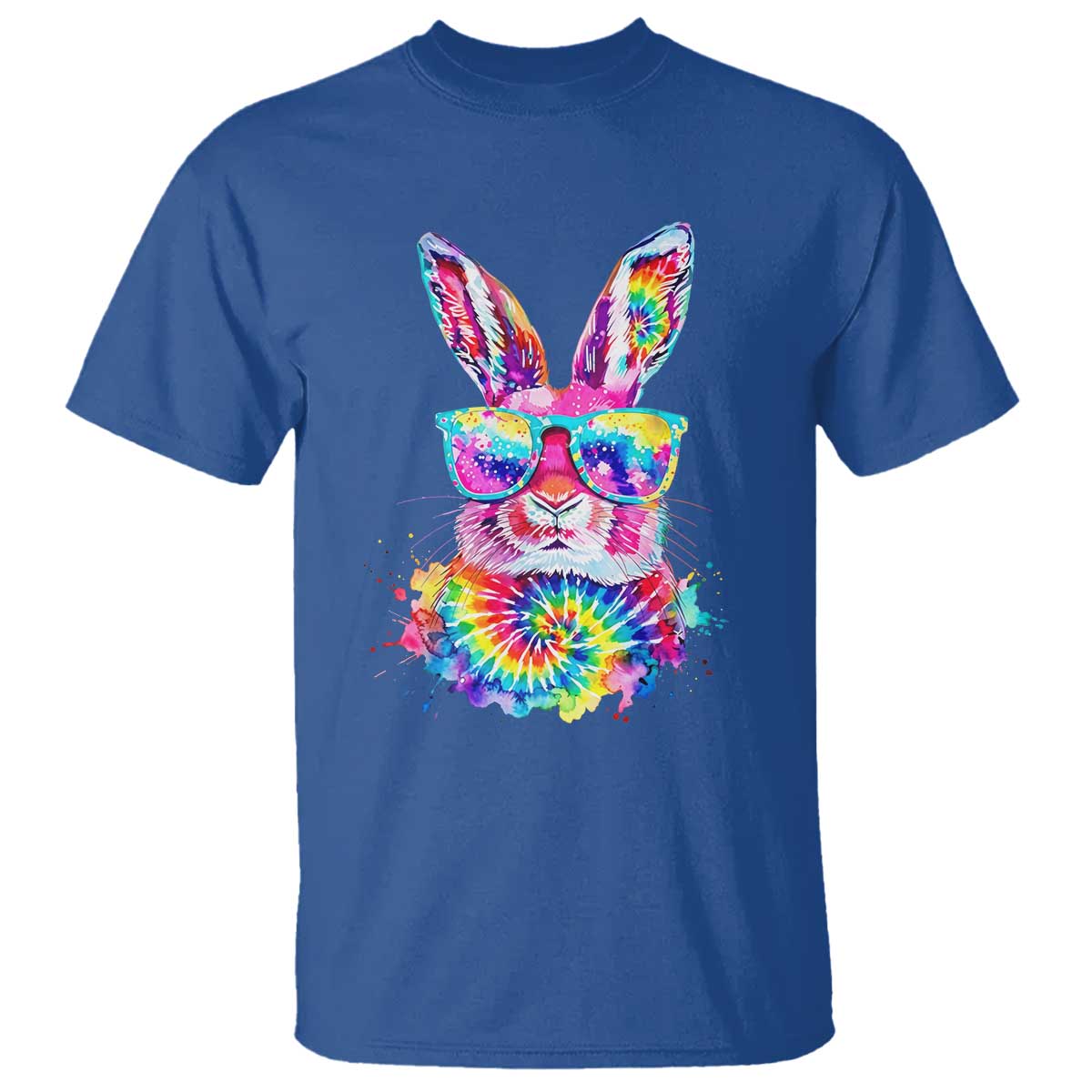 Colorful Tie Dye Bunny with Sunglasses T Shirt Cool Easter Rabbit Retro Hippie Vibe Graphic Gift