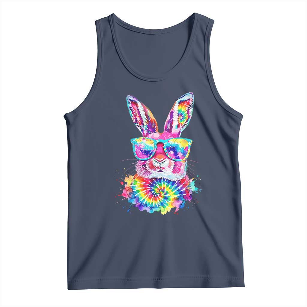 Colorful Tie Dye Bunny with Sunglasses Tank Top Cool Easter Rabbit Retro Hippie Vibe Graphic Gift