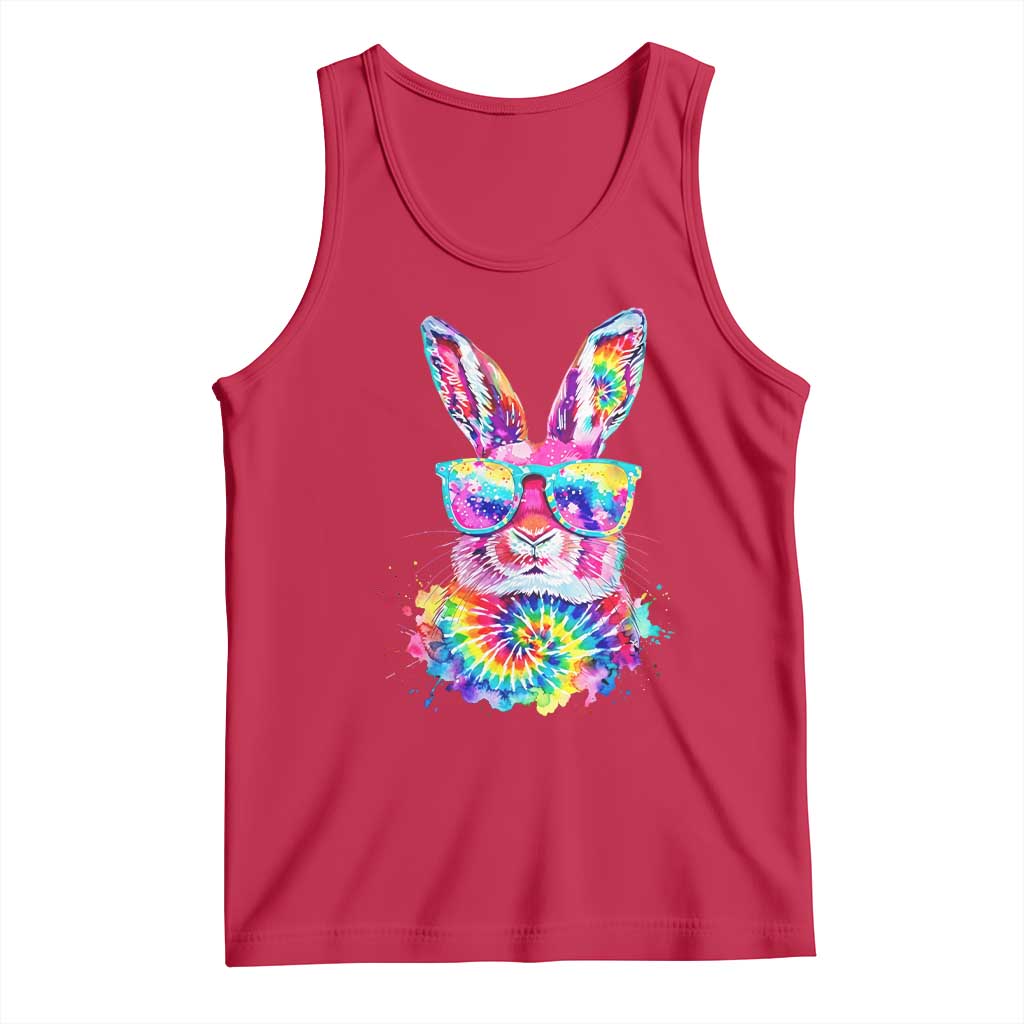 Colorful Tie Dye Bunny with Sunglasses Tank Top Cool Easter Rabbit Retro Hippie Vibe Graphic Gift
