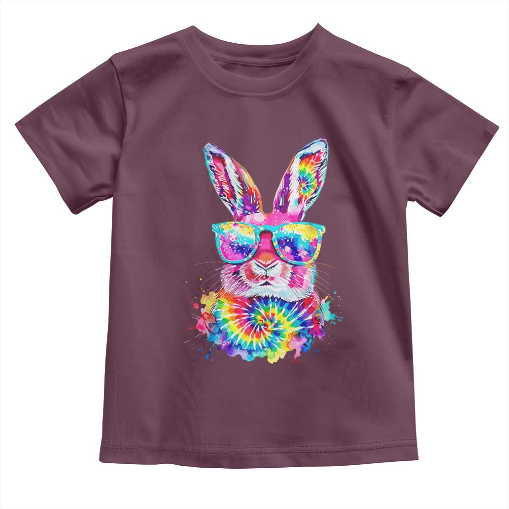 Colorful Tie Dye Bunny with Sunglasses Toddler T Shirt Cool Easter Rabbit Retro Hippie Vibe Graphic Gift