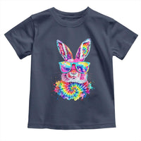 Colorful Tie Dye Bunny with Sunglasses Toddler T Shirt Cool Easter Rabbit Retro Hippie Vibe Graphic Gift