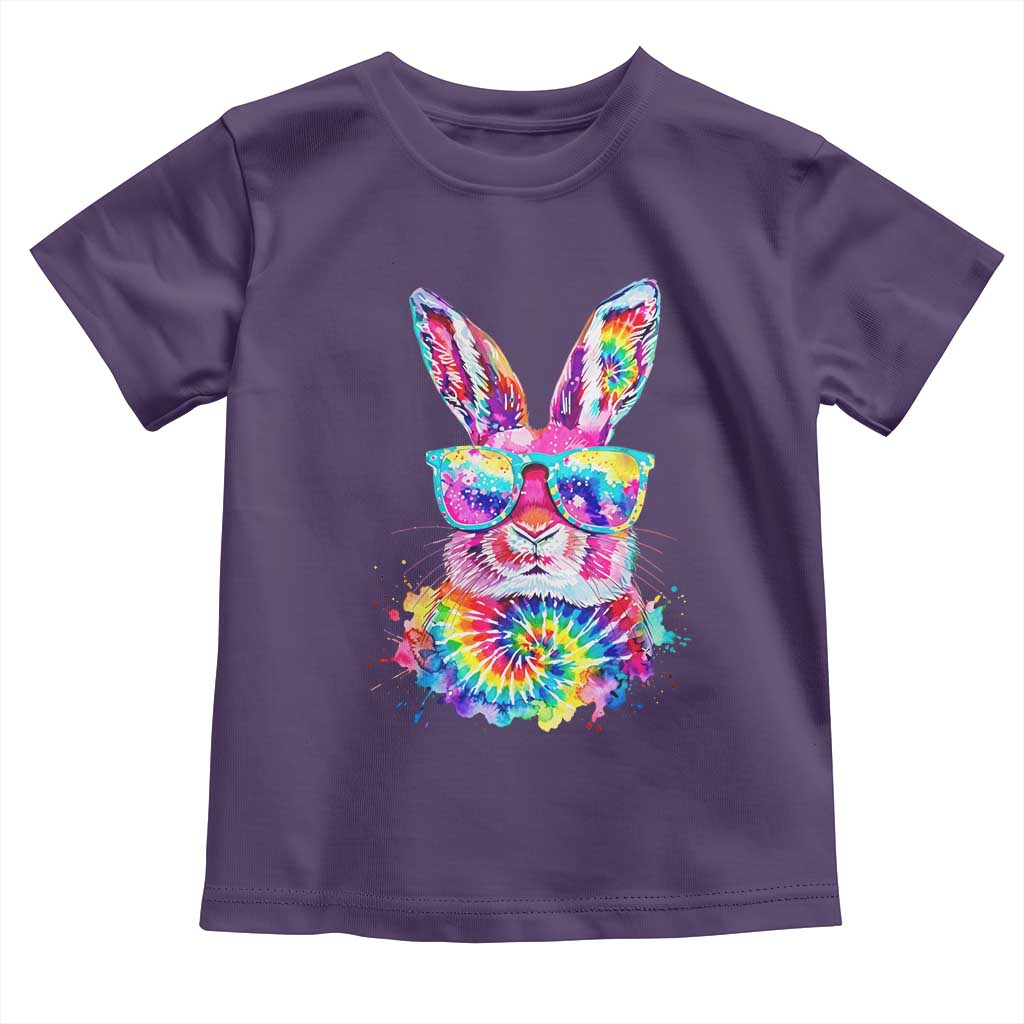 Colorful Tie Dye Bunny with Sunglasses Toddler T Shirt Cool Easter Rabbit Retro Hippie Vibe Graphic Gift