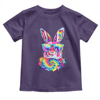 Colorful Tie Dye Bunny with Sunglasses Toddler T Shirt Cool Easter Rabbit Retro Hippie Vibe Graphic Gift