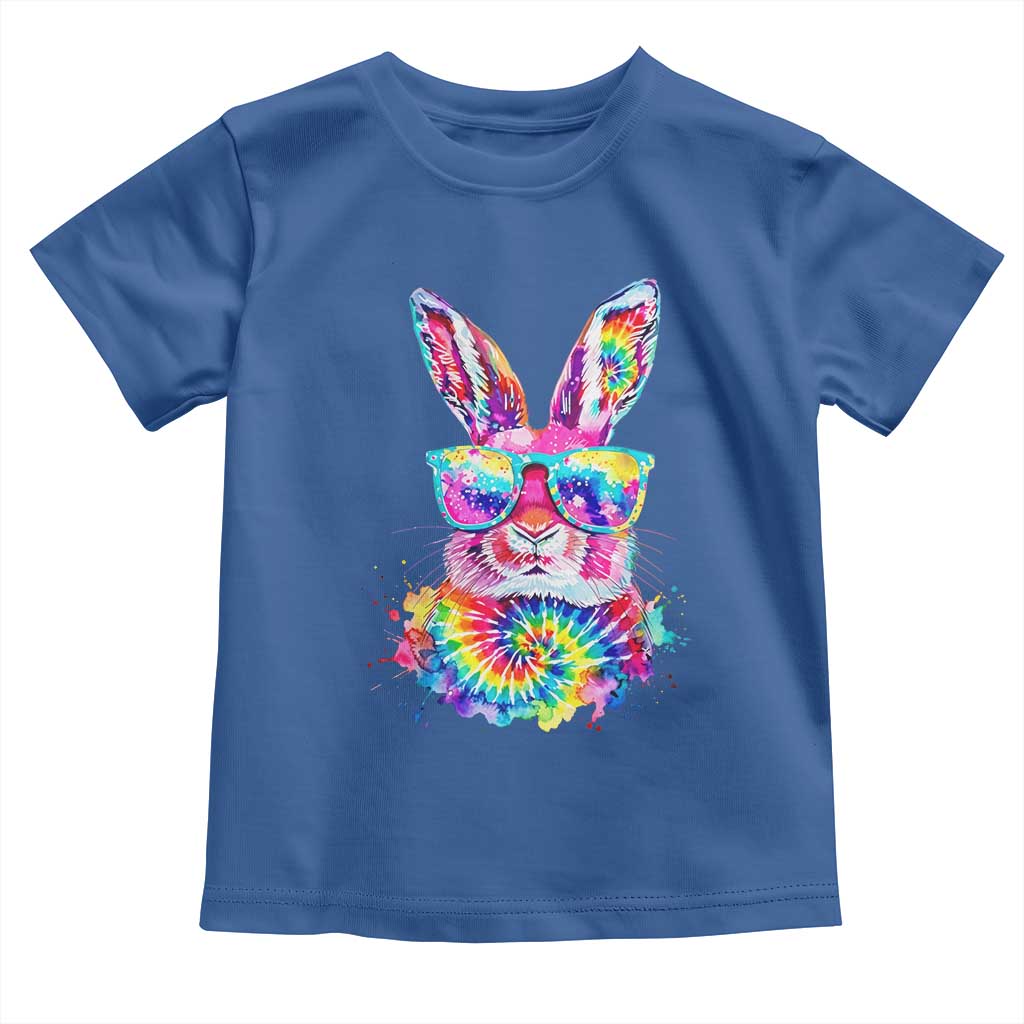 Colorful Tie Dye Bunny with Sunglasses Toddler T Shirt Cool Easter Rabbit Retro Hippie Vibe Graphic Gift