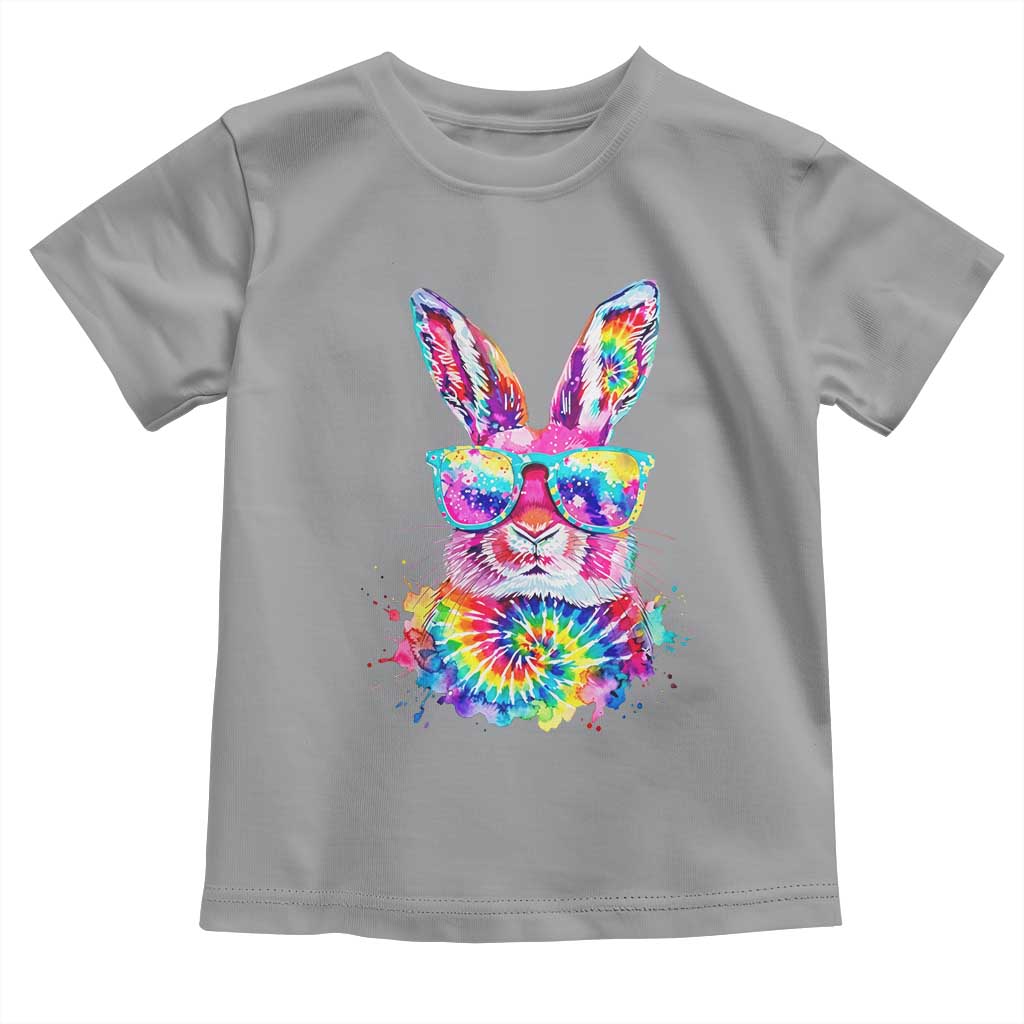 Colorful Tie Dye Bunny with Sunglasses Toddler T Shirt Cool Easter Rabbit Retro Hippie Vibe Graphic Gift