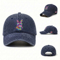 Colorful Tie Dye Bunny with Sunglasses Washed Cotton Baseball Cap Cool Easter Rabbit Retro Hippie Vibe Graphic Gift