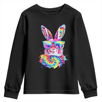 Colorful Tie Dye Bunny with Sunglasses Youth Sweatshirt Cool Easter Rabbit Retro Hippie Vibe Graphic Gift
