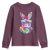 Colorful Tie Dye Bunny with Sunglasses Youth Sweatshirt Cool Easter Rabbit Retro Hippie Vibe Graphic Gift