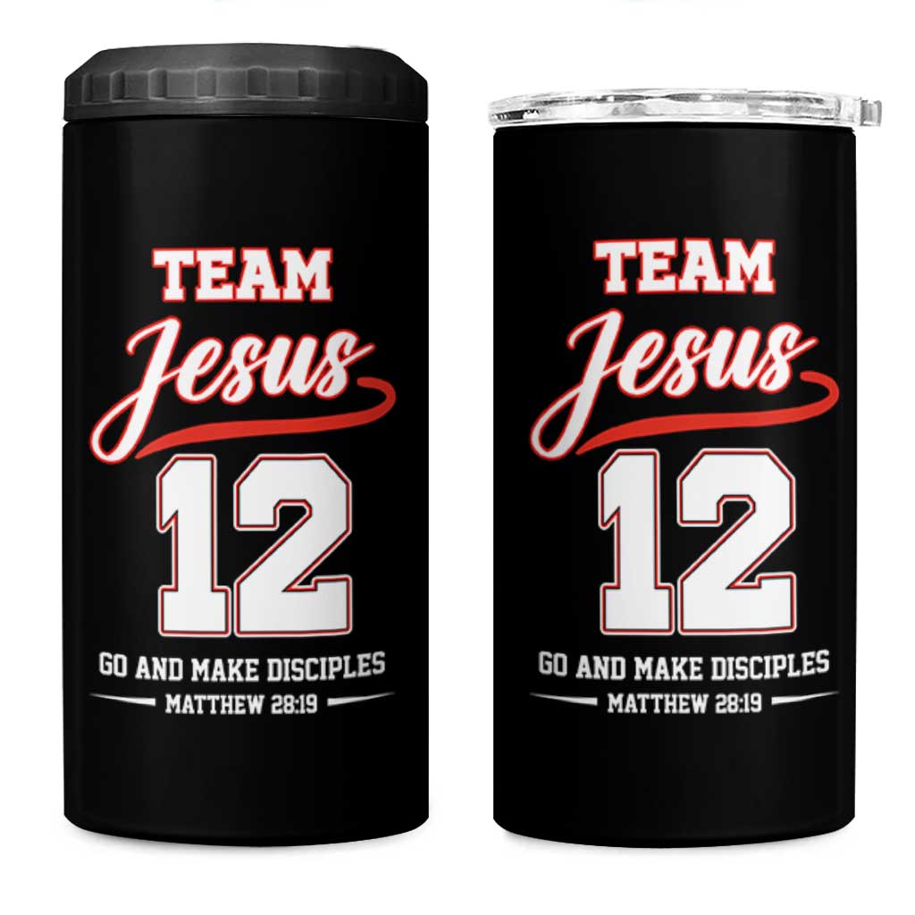 Team Jesus 12 Christian Sports Style 4 in 1 Can Cooler Tumbler Go And Make Disciples Matthew 28:19 Faith Athletic Inspired Gift