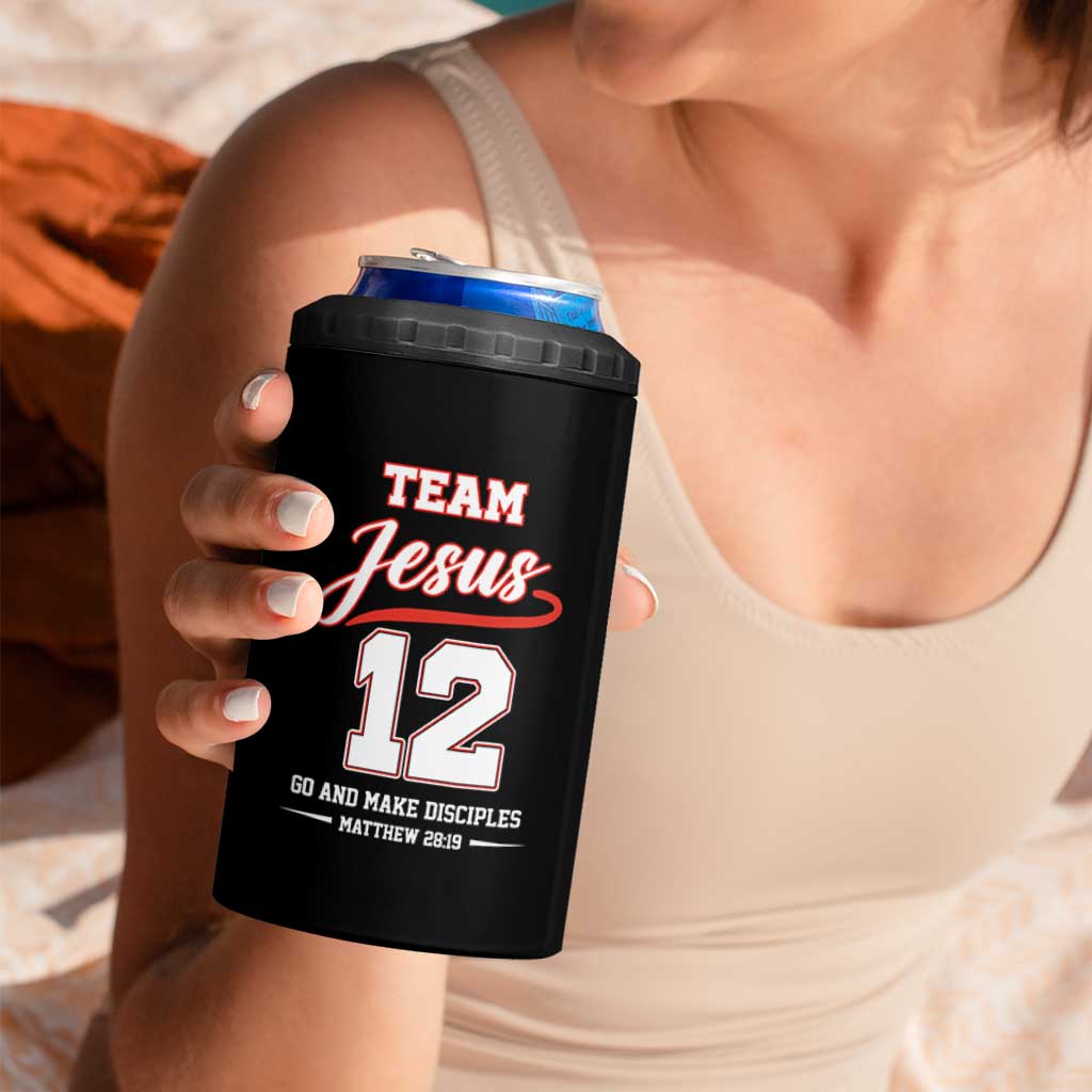 Team Jesus 12 Christian Sports Style 4 in 1 Can Cooler Tumbler Go And Make Disciples Matthew 28:19 Faith Athletic Inspired Gift