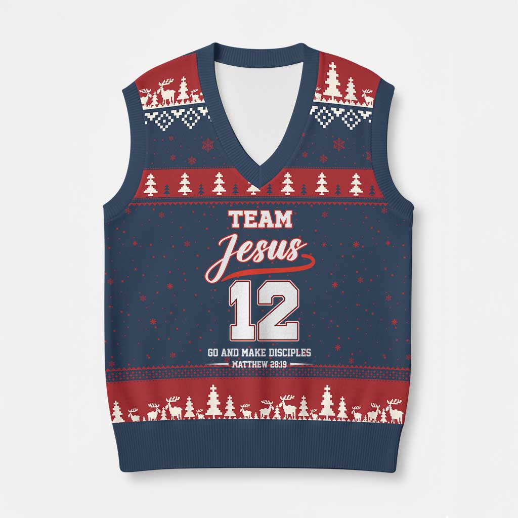 Team Jesus 12 Christian Sports Style V-Neck Knit Sweater Vest Go And Make Disciples Matthew 28:19 Faith Athletic Inspired Gift