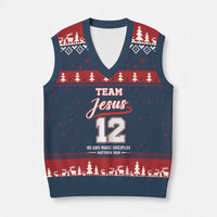 Team Jesus 12 Christian Sports Style V-Neck Knit Sweater Vest Go And Make Disciples Matthew 28:19 Faith Athletic Inspired Gift