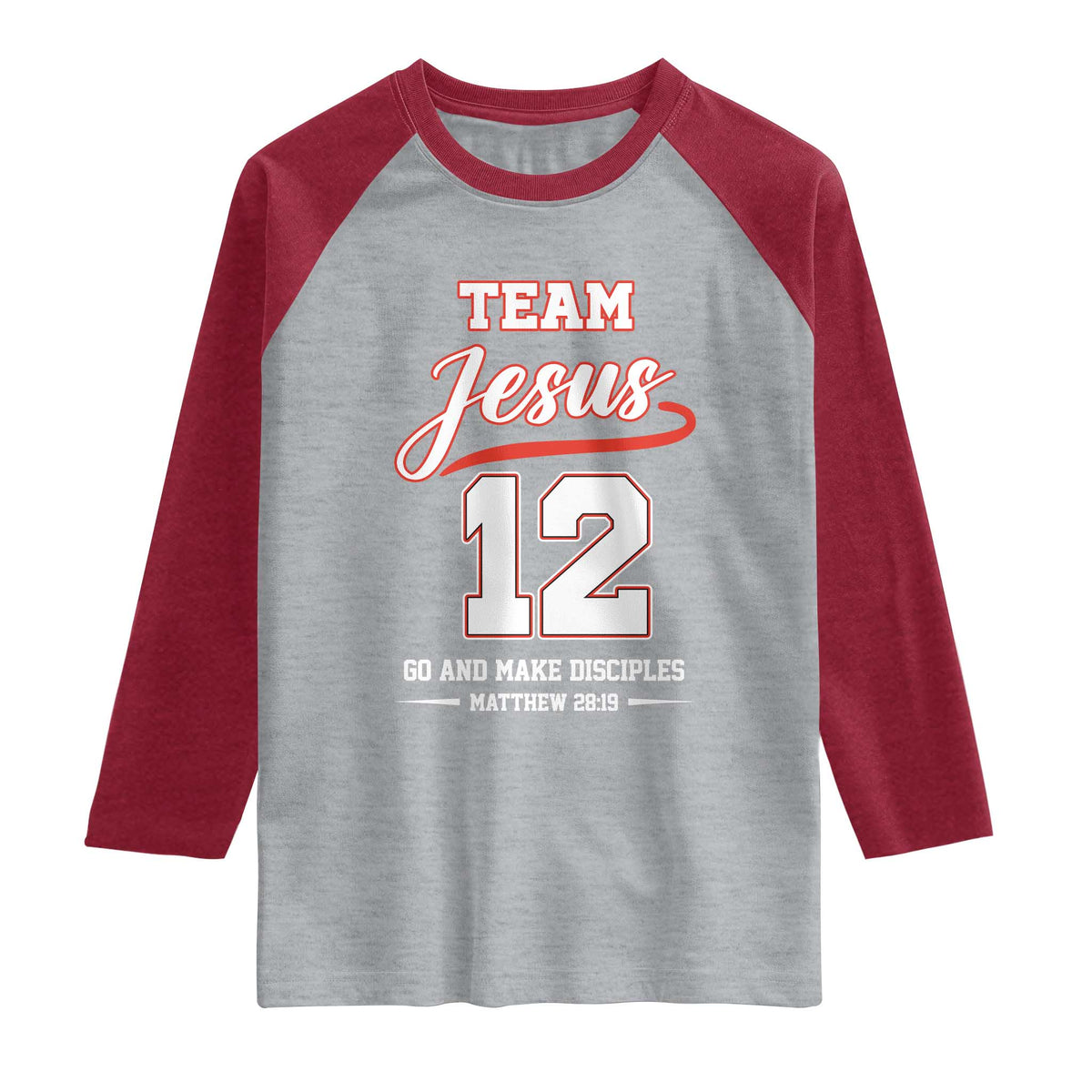 Team Jesus 12 Christian Sports Style Raglan Shirt Go And Make Disciples Matthew 28:19 Faith Athletic Inspired Gift