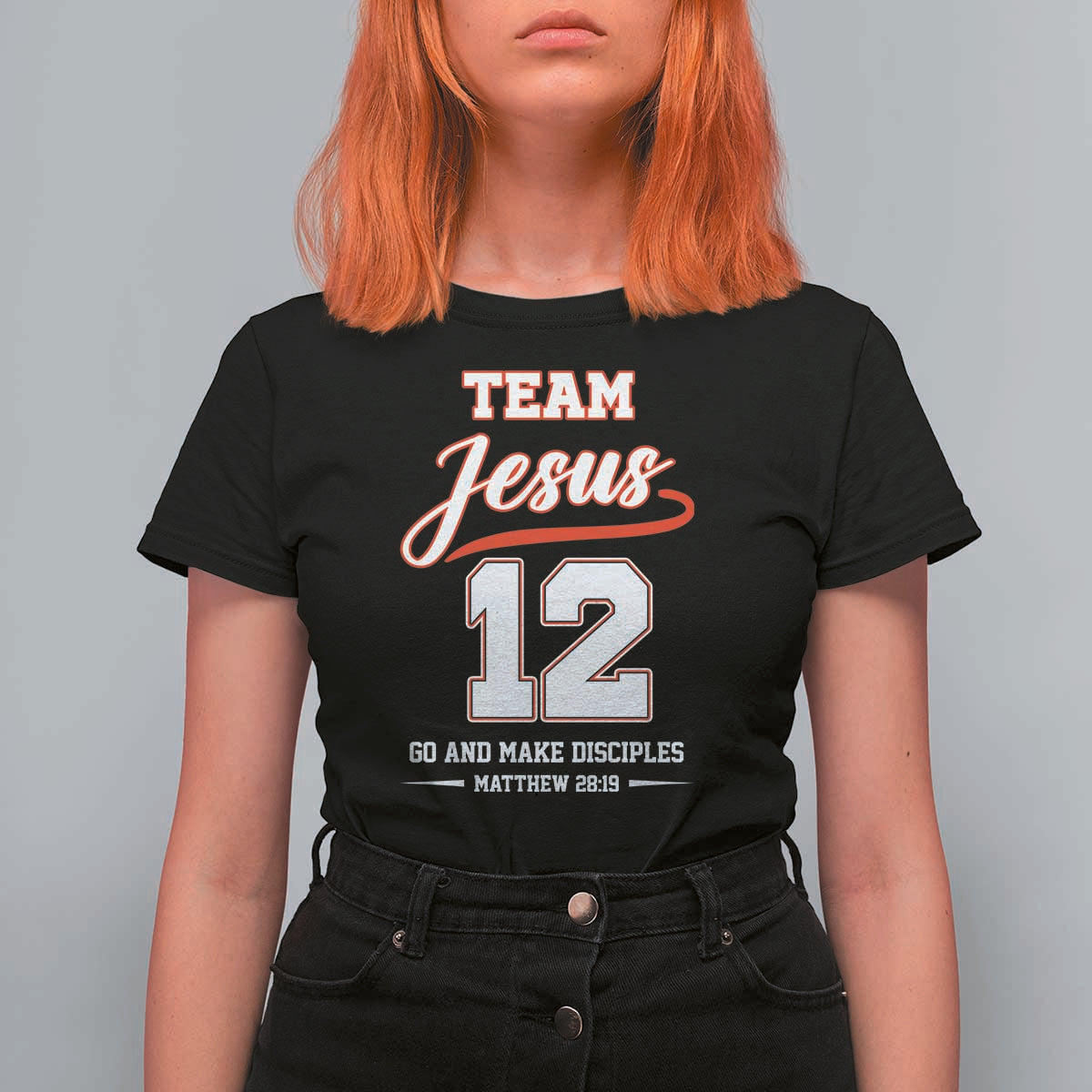 Team Jesus 12 Christian Sports Style T Shirt For Women Go And Make Disciples Matthew 28:19 Faith Athletic Inspired Gift