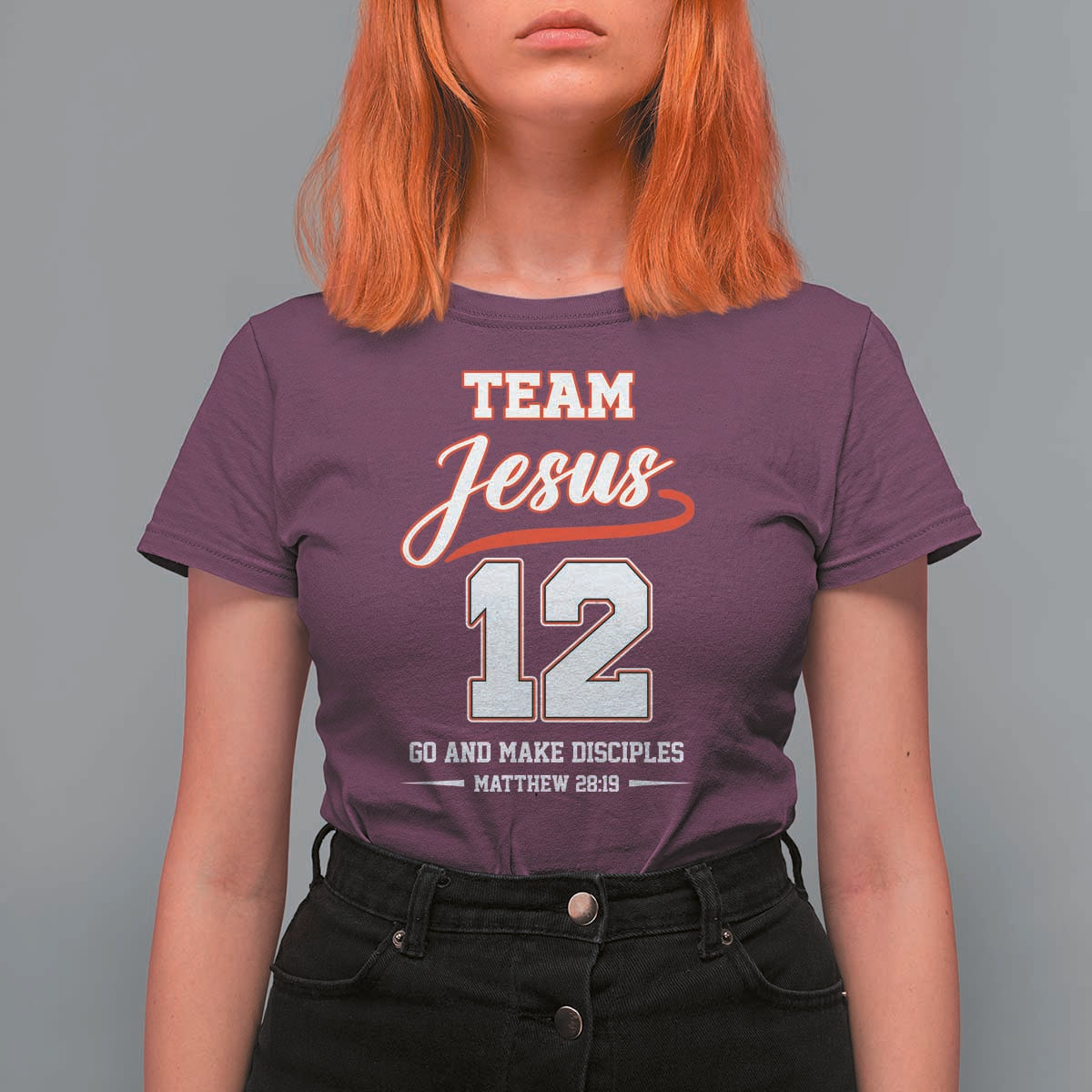 Team Jesus 12 Christian Sports Style T Shirt For Women Go And Make Disciples Matthew 28:19 Faith Athletic Inspired Gift