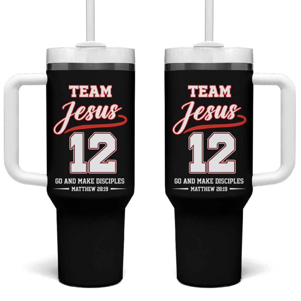 Team Jesus 12 Christian Sports Style Tumbler With Handle Go And Make Disciples Matthew 28:19 Faith Athletic Inspired Gift