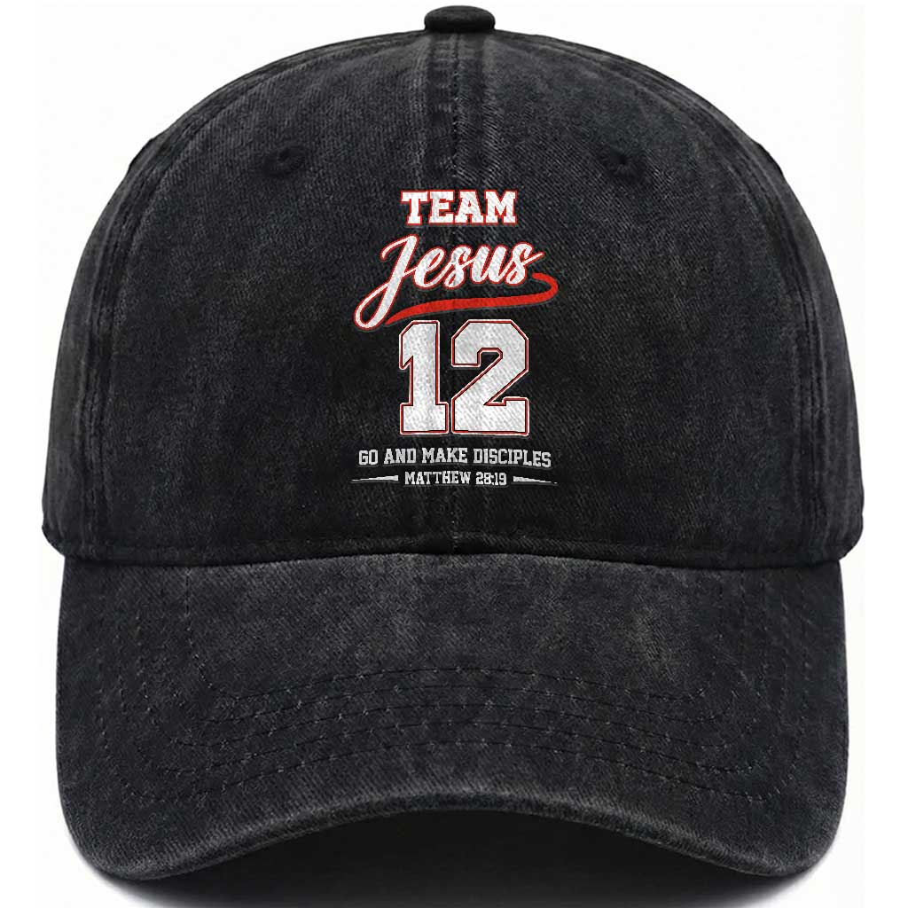 Team Jesus 12 Christian Sports Style Washed Cotton Baseball Cap Go And Make Disciples Matthew 28:19 Faith Athletic Inspired Gift