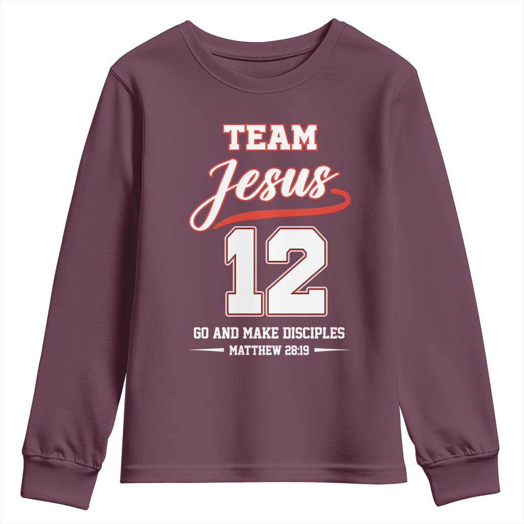 Team Jesus 12 Christian Sports Style Youth Sweatshirt Go And Make Disciples Matthew 28:19 Faith Athletic Inspired Gift