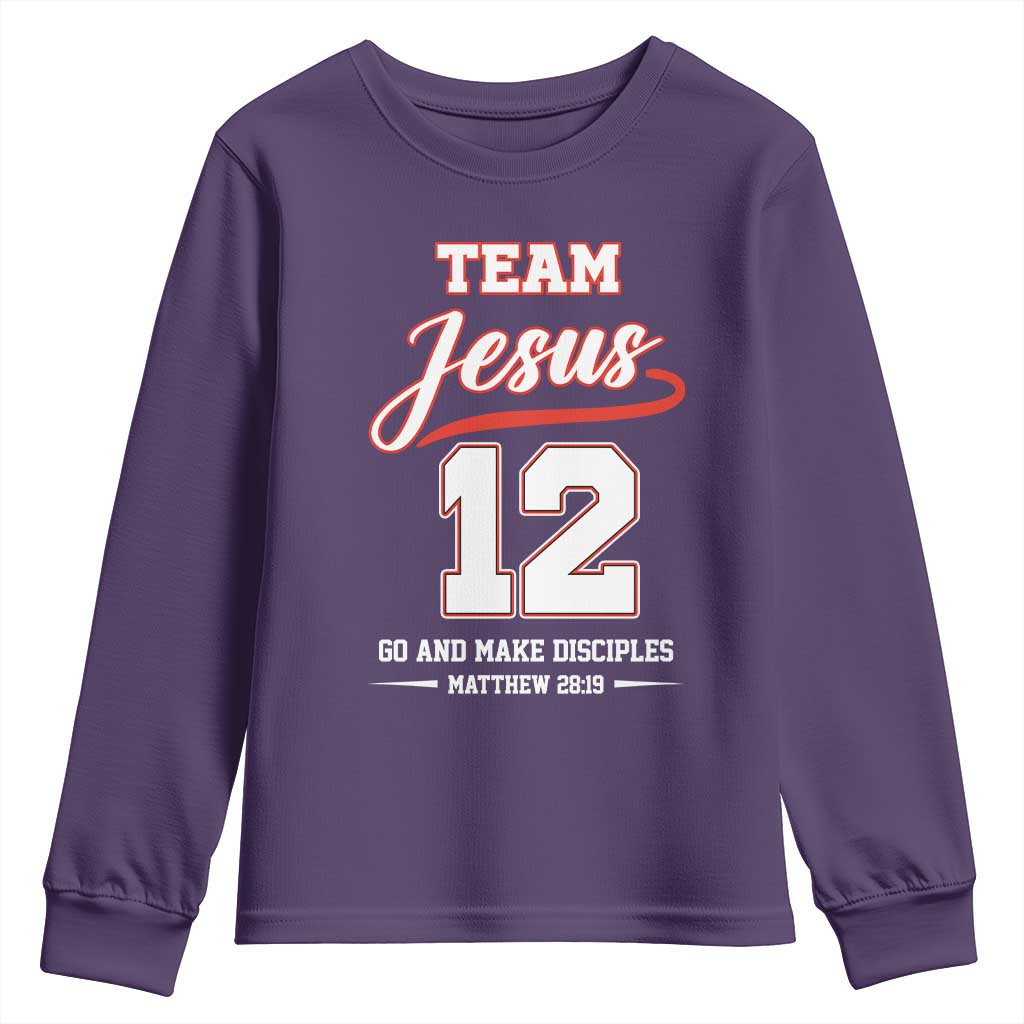 Team Jesus 12 Christian Sports Style Youth Sweatshirt Go And Make Disciples Matthew 28:19 Faith Athletic Inspired Gift
